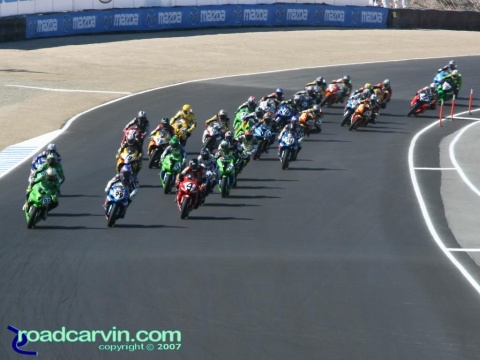 2007 Red Bull U.S. Grand Prix - MotoGP Saturday - Supersport Start: The start of the 2007 AMA Supersport race at Mazda Laguna Seca Raceway.